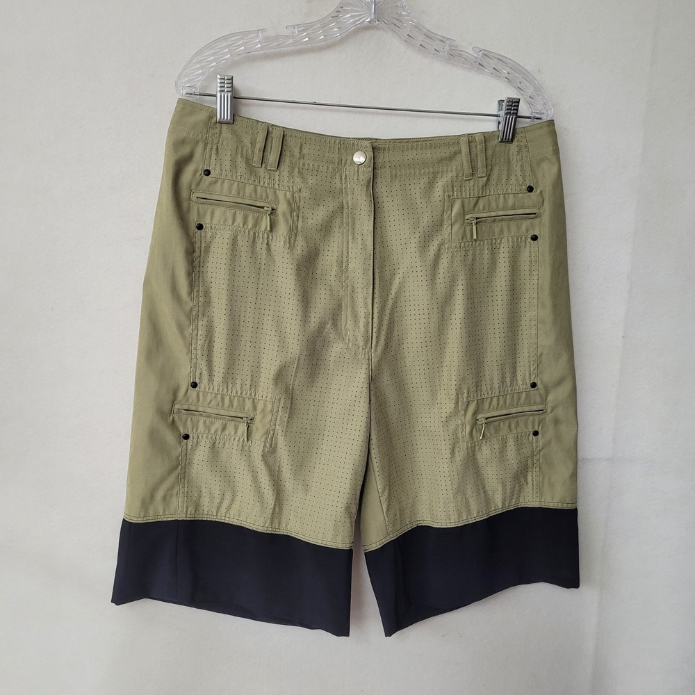 Jamie Sadock Golf Bermuda Shorts Womens 14 Khaki Black Accents